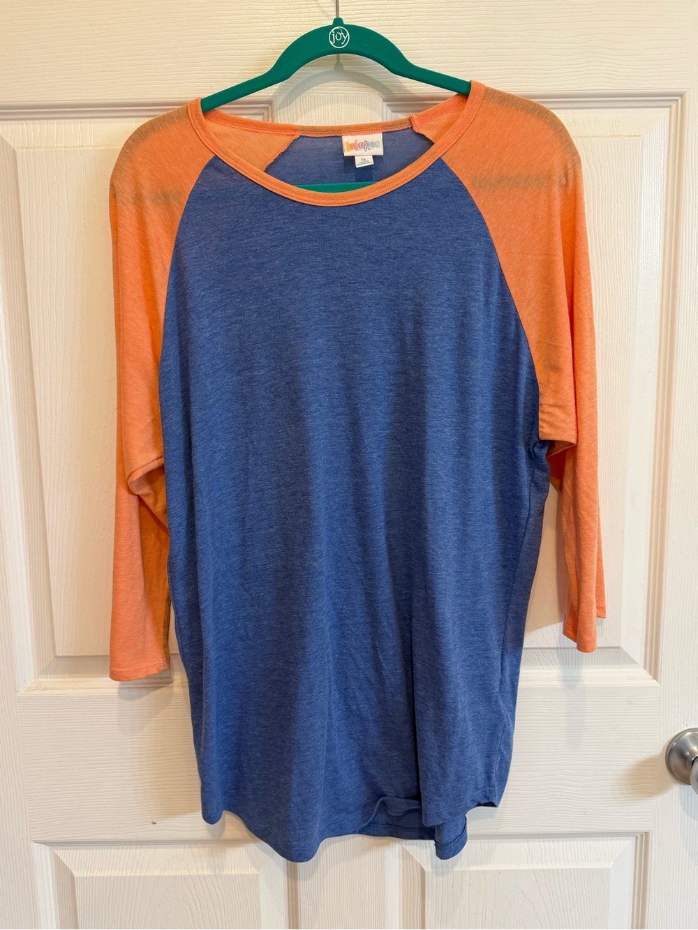 LuLaRoe Randy Raglan Baseball Tee – Blue & Orange - Size XL